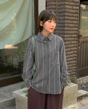 Hedint Vintage Flower Long Sleeve Overshirt